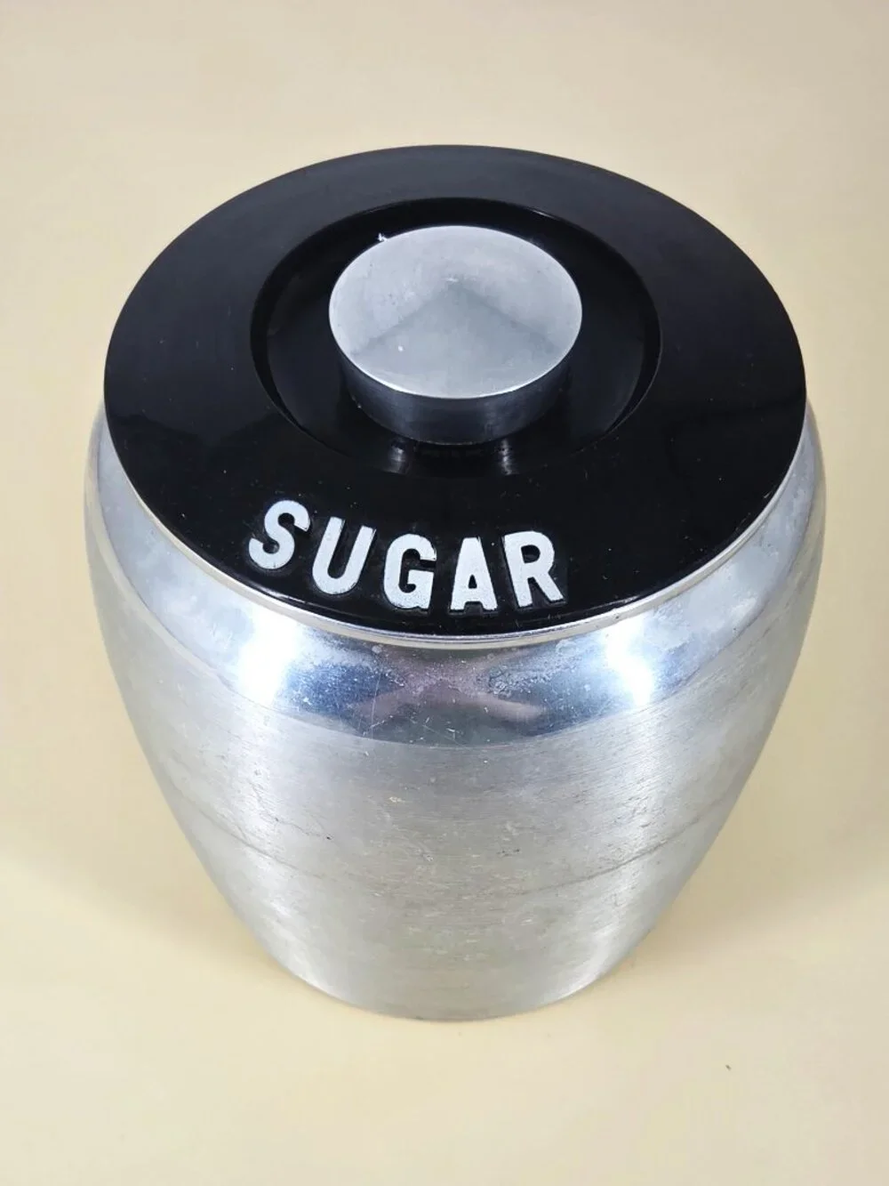1950s Kromex Spun Aluminum Kitchen Sugar Cannister Black Lid Nice Condition 7